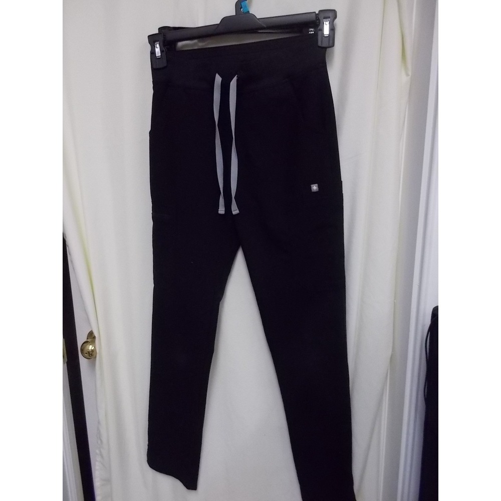 FIGS Technical Collection Black Scrub Pants Women XXS Drawstring Cargo Pockets